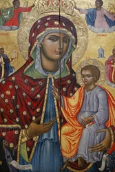 Iglesia del Santo Sepulcro, el catolicón ortodoxo griego, icono de la Virgen María y el niño, Jerusalén, Israel