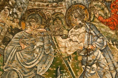 Monasterio copto de la Santa Virgen y San Juan Kame: fresco del siglo IX: La Anunciación, Egipto