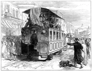 Tranvía tirado por caballos, Constantinopla, 1877