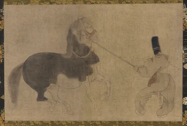 Caballo y asistente, período Momoyama, 1568-1615