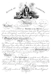 Resolución de la Cámara de los Comunes agradeciendo al Cuerpo de Voluntarios de Yeomanry, c1905