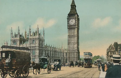 Casas del Parlamento y Puente de Westminster, Londres, c1900s