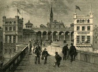Mercado de Hungerford, desde el puente, en 1850, 1881