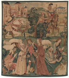 Escenas de Caza y Pastoriles, con un hombre riendo entre damas, c. 1510