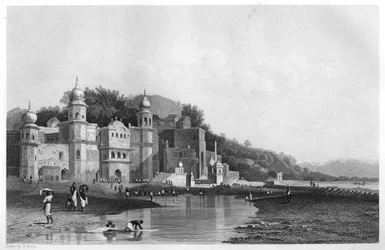 Hurdwar, un lugar de peregrinación hindú, India, c1860