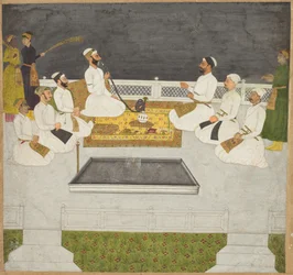 Husain Ali Khan entreteniendo a sus hermanos, los hermanos Sayyid, c. 1712-19