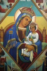 Icono en el mausoleo Beta Maryam, Addis Abeba, Etiopía