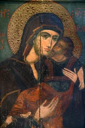 Icono en el museo bizantino de Pedoulas: la Virgen Eleousa
