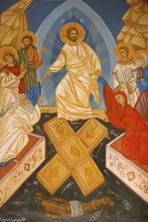 Icono en la iglesia ortodoxa de San Jorge, Madaba: Resurrección de Cristo, Madaba, Jordania