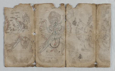 Dibujo iconográfico de seres tántricos iluminados verso, c. 1500