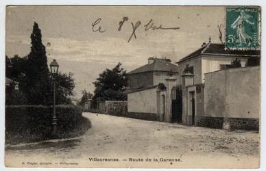 Ile de France, Val de Marne (94), Villecresnes: ruta de la Garenne - Postal fechada en 1909