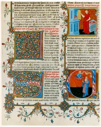 Letras iniciales iluminadas con escenas de la vida de San Jerónimo, finales del siglo XIV