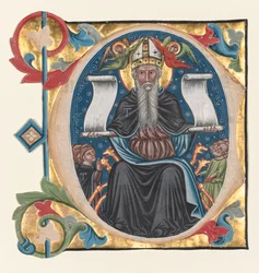 Inicial C extraída de un libro coral: San Antonio con frailes antonianos, c. 1400-1440