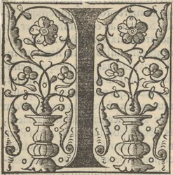 Letra inicial I con guirnaldas, mediados del siglo XVI