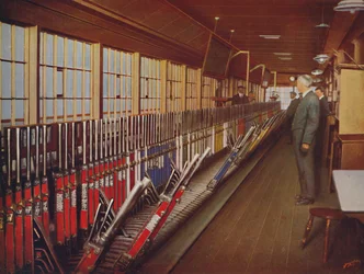 Dentro de la caja de señales del patio de locomotoras, York, 1926