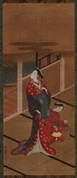 Interior: Una Yujo y un asistente calentando agua, período Edo, 1615-1868