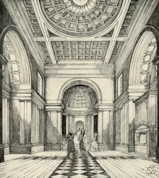 Interior de la iglesia de Ayot St. Lawrence, Hertfordshire, 1938