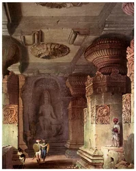 Interior de un templo cueva, Ellora, Maharashtra, India, siglo XIX