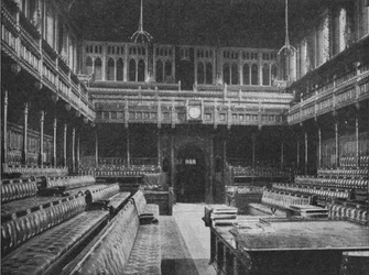 Interior de la Cámara de los Comunes, Westminster, mirando hacia la Galería de los Extraños, 1909