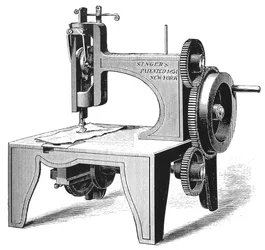 Primera máquina de coser de Isaac Merrit Singer, patentada en 1851, 1880