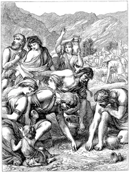 Israelitas en el desierto recogiendo el maná que cayó del cielo, 1869