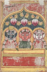 Jagannath, Subhadra y Balarama en un arco verso, siglo XVIII