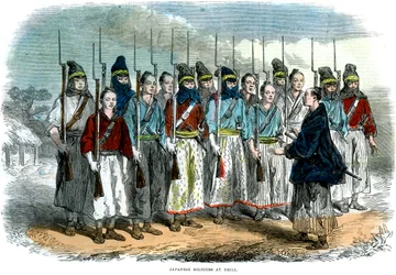 Soldados japoneses en entrenamiento, 1864