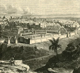 Jerusalén en la época de Jesucristo, mostrando el Templo restaurado por Herodes el Grande, 1890