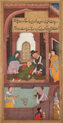 Jesús sana al hijo del noble en Capernaum, de un Espejo de Santidad Mirat al-quds..., 1602-160