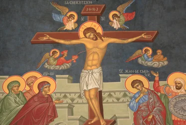 Crucifixión de Jesús. Iglesia ortodoxa Saint-Antoine-le-Grand Saint-Laurent-en-Royans Francia