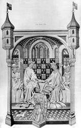 John Talbot, Conde de Shrewsbury, presentando un libro a Margarita de Anjou, c. 1445, 1910