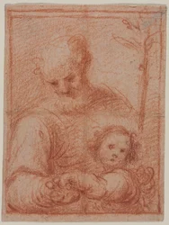 José y el Niño (recto), Fragmento de dos figuras (verso), siglo XVI