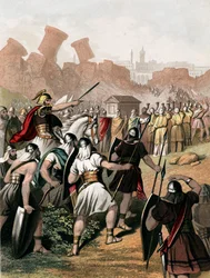 Josué insta a su ejército fuera de las murallas de Jericó, c1860