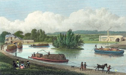 Unión del canal de Regents en Paddington Basin, Londres, 1828
