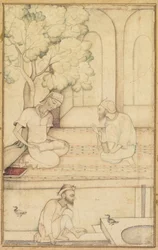Kabir y dos seguidores en una terraza, c. 1610-1620