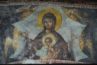 Fresco de la Virgen y el niño en Kariye Camii (Iglesia de San Salvador en Chora), Estambul, Turquía