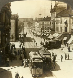 Calle Karl Johan, W.N.W. al Palacio Real, Christiania, Noruega, c. 1905