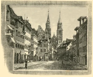 Karolinen-Strasse y la Iglesia de San Lorenzo, Núremberg, 1890