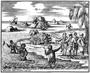 Khoikhois pescando con lanzas, Sudáfrica, 1931