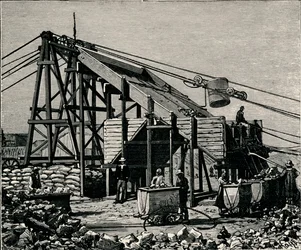 Mina de diamantes de Kimberley: aparato para levantar la tierra diamantífera, 1896