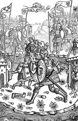 El rey Arturo luchando contra un gigante