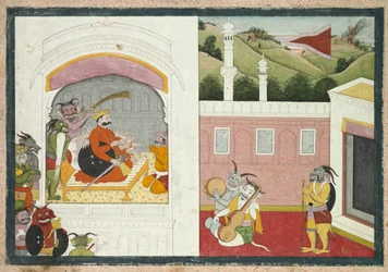 El rey Bana disfrutando de la música en su corte, de la sección Usha-Aniruddha de un Krishna Lila, c. 1760-17
