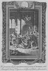 El rey Edmundo I asesinado por Leolf el Ladrón, c. 1787