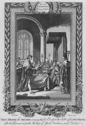 El rey Enrique II sirviendo el primer plato en la mesa de su hijo, c1787