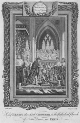 El rey Enrique VI coronado en la Catedral de Notre Dame, en París, c1787