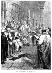 El rey Juan 1167-1216 arrodillado ante el legado del Papa, 1213