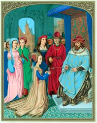 El Rey Salomón dando la bienvenida a la Reina de Saba