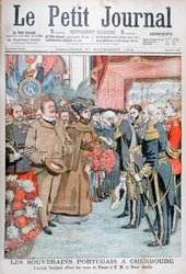 Rey y Reina de Portugal, presentados con flores por el Almirante Touchard, 1904