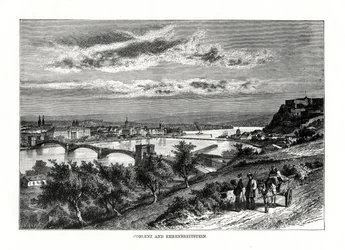 Koblenz y Festung Ehrenbreitstein, Alemania, 1879