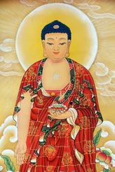 Monasterio Kong Meng San Phor Kark See. Pintura de Buda Shakyamuni, 20160819, Singapur, Singapur